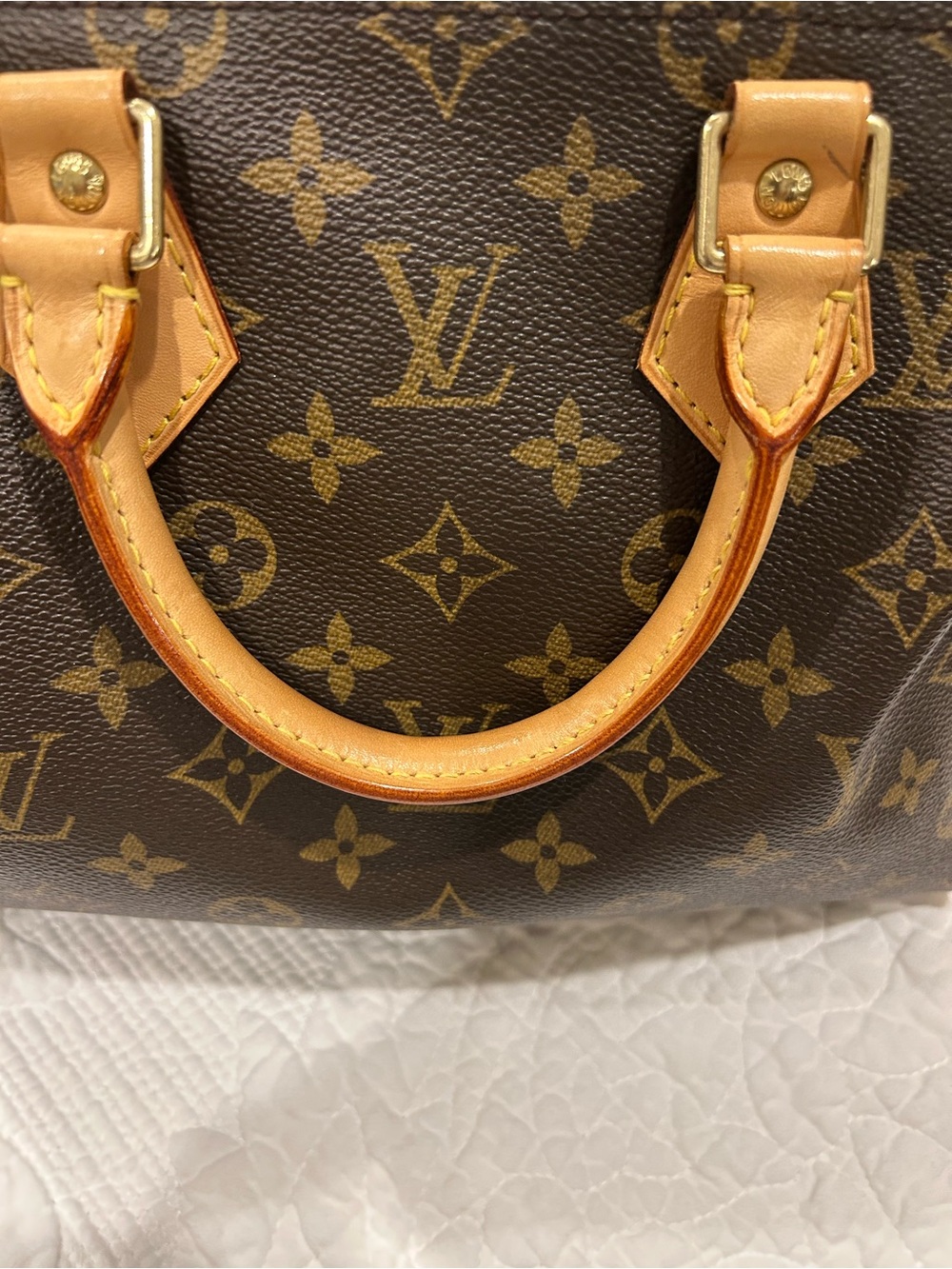 Louis Vuitton Speedy 25 Monogram Canvas Satchel - Brown with Tan Trim - Picture 9 of 15